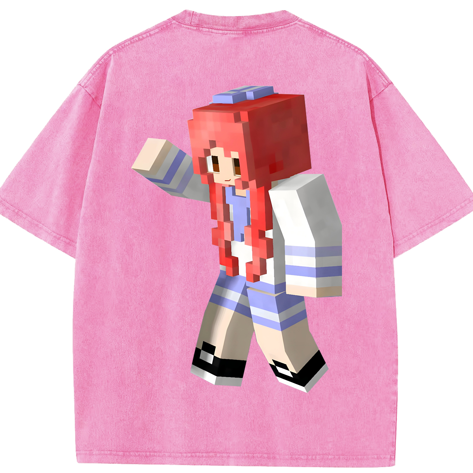 （画像用） マインクラフト ブロックの世界 Minecraft MC Block world 綿100% ヴィンテージ風 半袖Tシャツ（背面プリント）